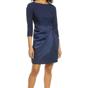 Eliza J Gathered Waist Sheath Dress Navy Blue Half Sleeve Size 6